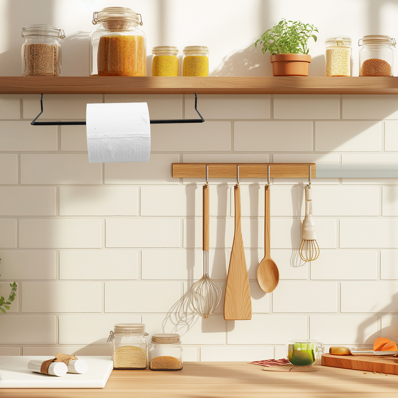 Food Storage Rack - Pegboard Metal Kitchen Rack Paper Towel