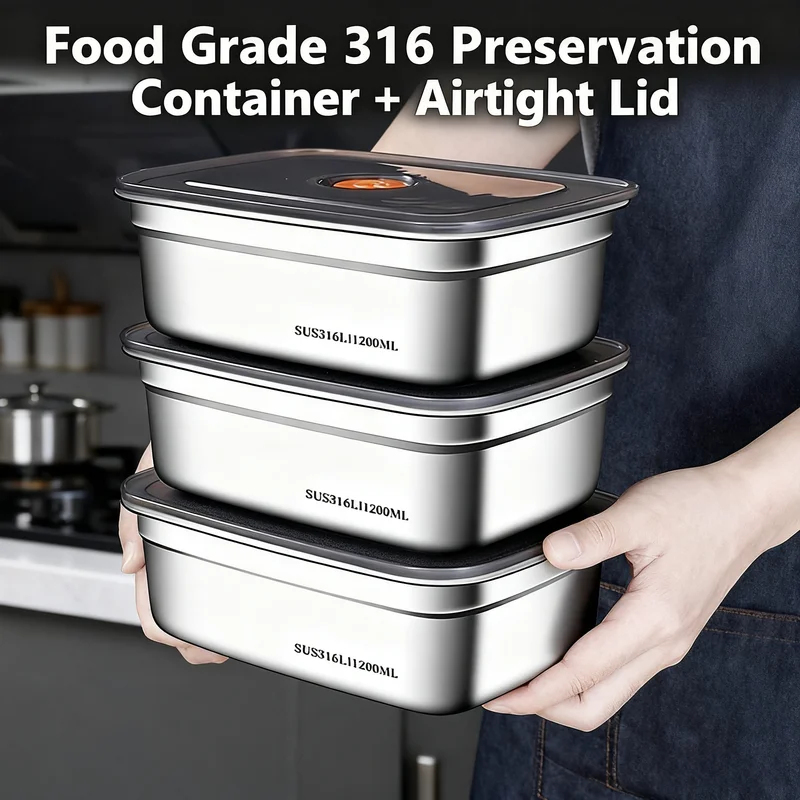 Food Storage Freezer Containers - Large Capacity Stainless Steel Leak Proof