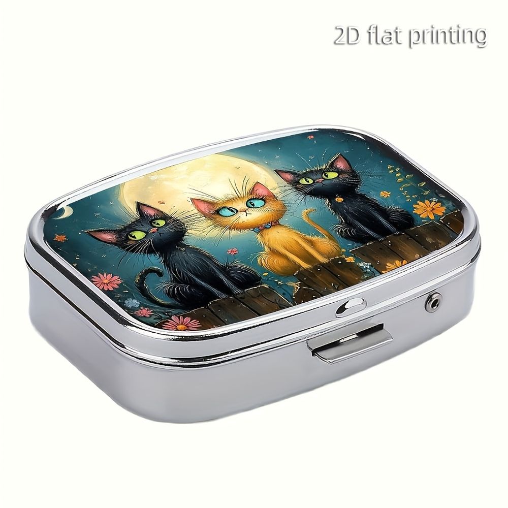 Food Storage And Safety - 1 Cute Cat-Shaped Metal Pill Box,
