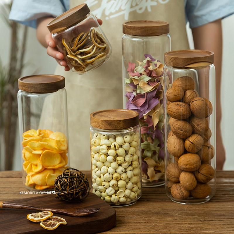 Wood Lid Glass Airtight Canist - Glass Meal Prep Container ulasan dan harga