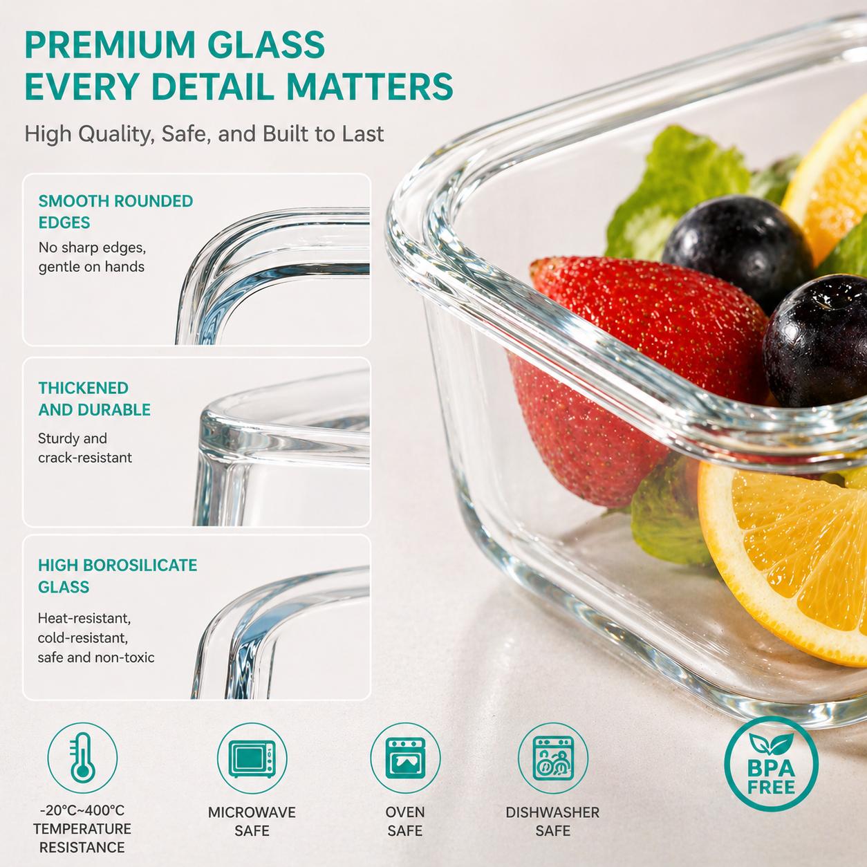 16pcs Sealed Glass Food Storag - Glass Meal Prep Container ulasan dan harga
