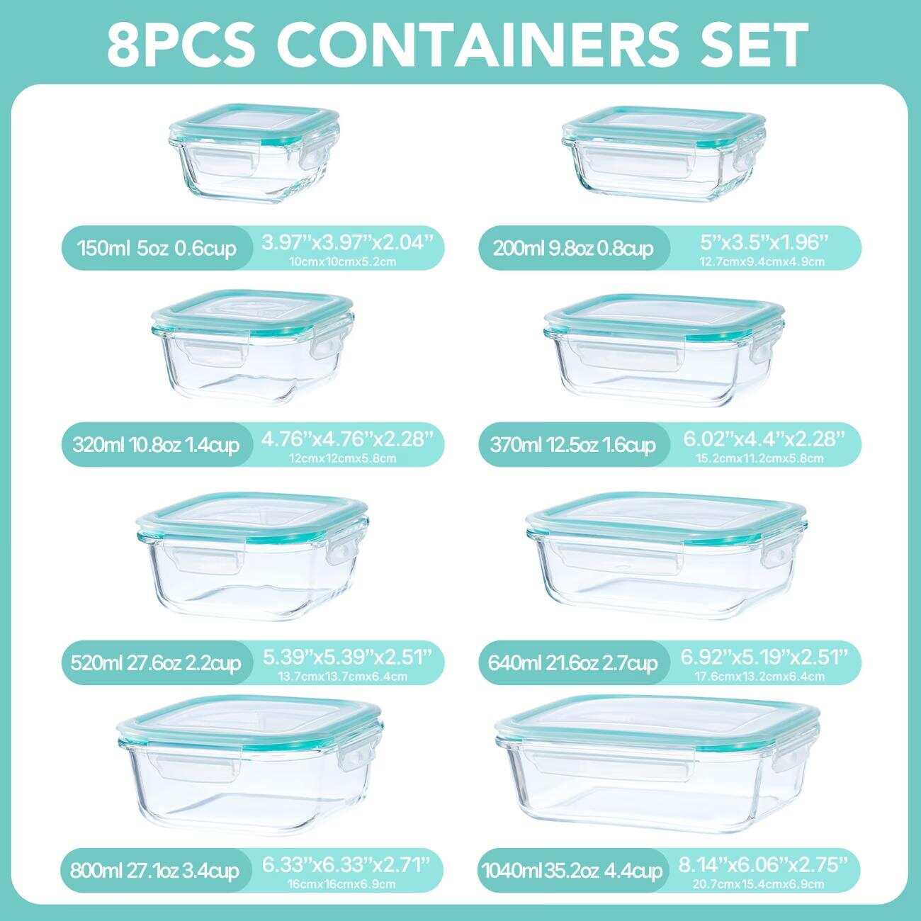 16pcs Sealed Glass Food Storag - Glass Meal Prep Container ulasan dan harga
