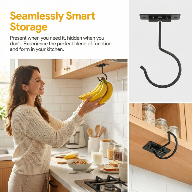 Black Metal Self-Adhesive Bana - Food Storage Rack ulasan dan harga